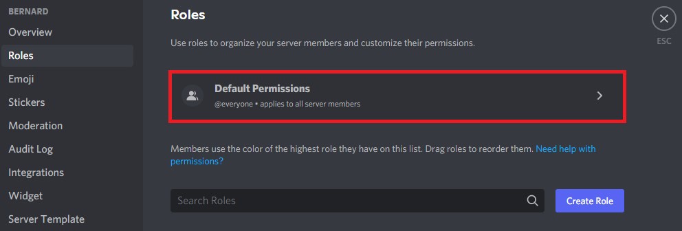 Server Roles Default Permissions